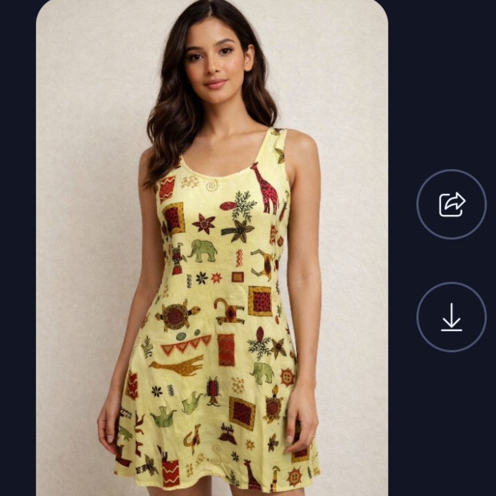 Vintage Connie Choi Mini Dress Size M Yellow Animals Sleeveless Tie